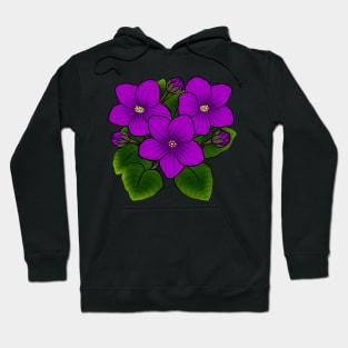 Purple African Violets in Black Hoodie